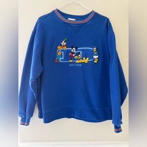 Vintage Disney Royal Blue Crewneck Sweater with Embroidered Characters